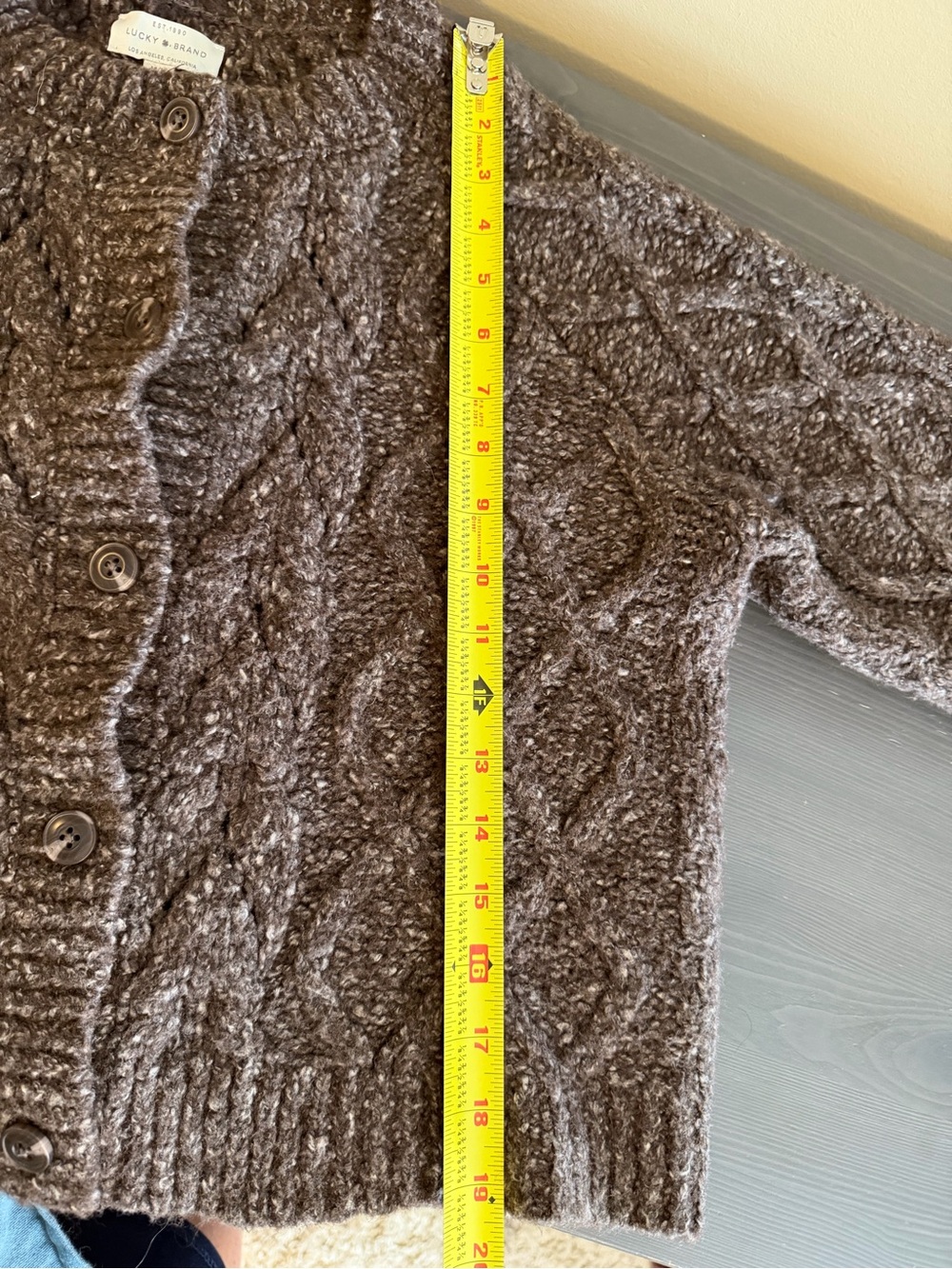 Lucky Brand Chunky Cable Knit Balloon Sleeve Cardigan Sweater - Picture 6 of 9